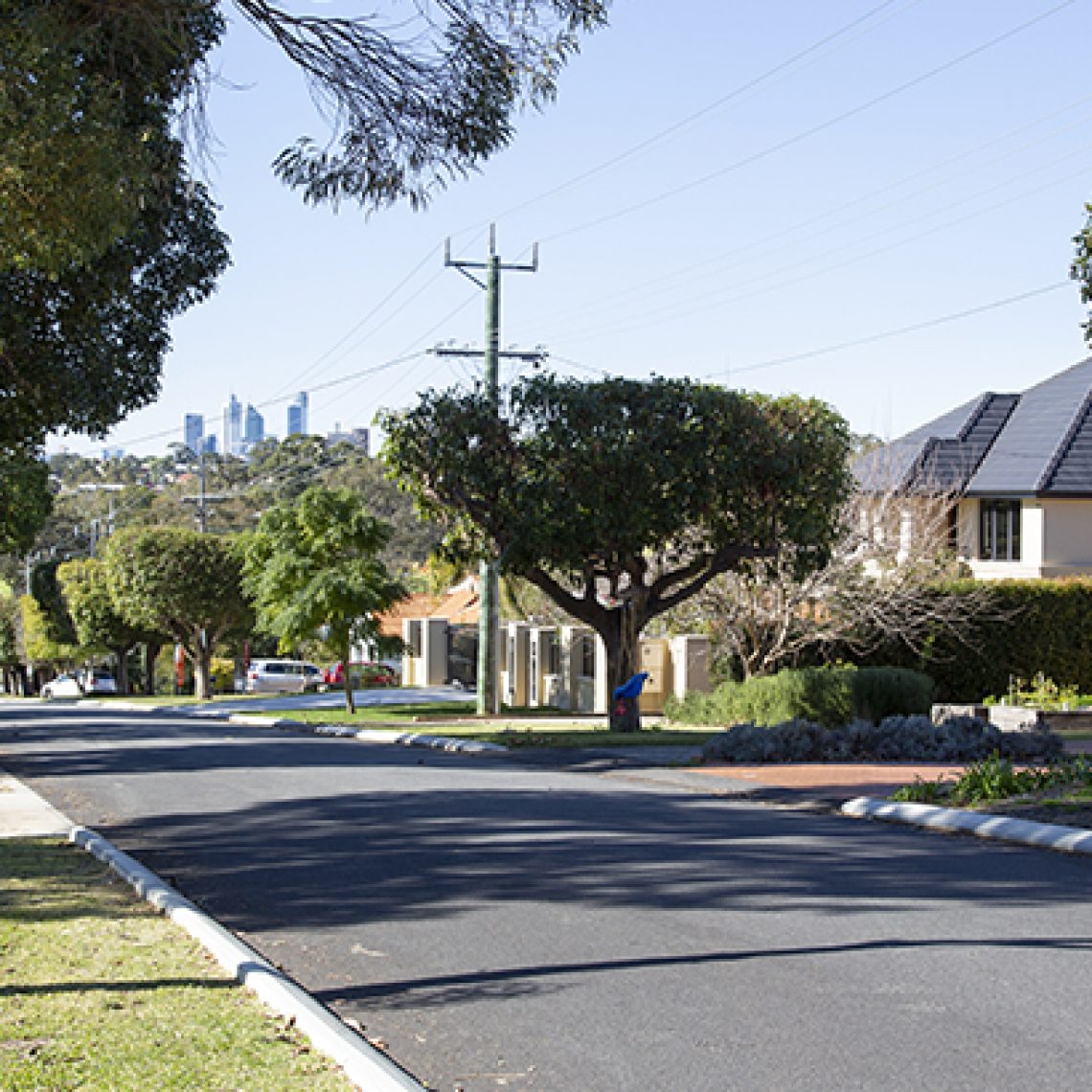 A view of the skyscrapers of Perth, Western Australia from a distant suburb.